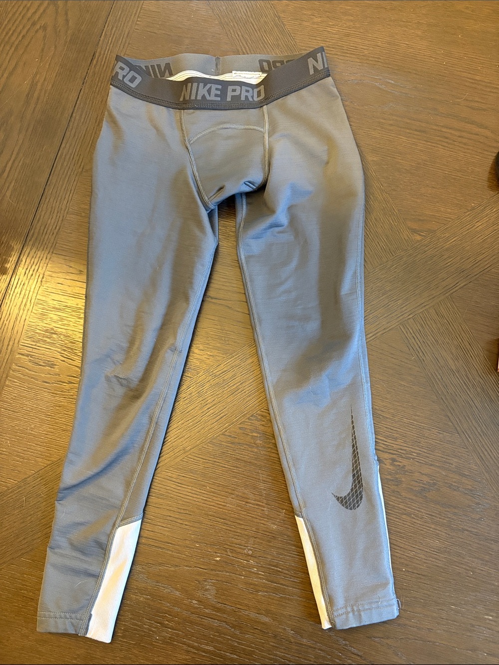 Nike Kids Gray Performance Nike Pro Leggings with White Accents